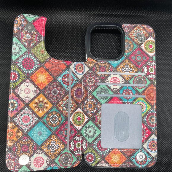 For iPhone 13 Pro Max Case 6.7 inch Credit Card Holder Luxury PU Leather Mandala - Picture 3 of 5